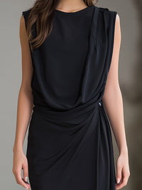 Draped Sleeveless Asymmetric Midi Dress