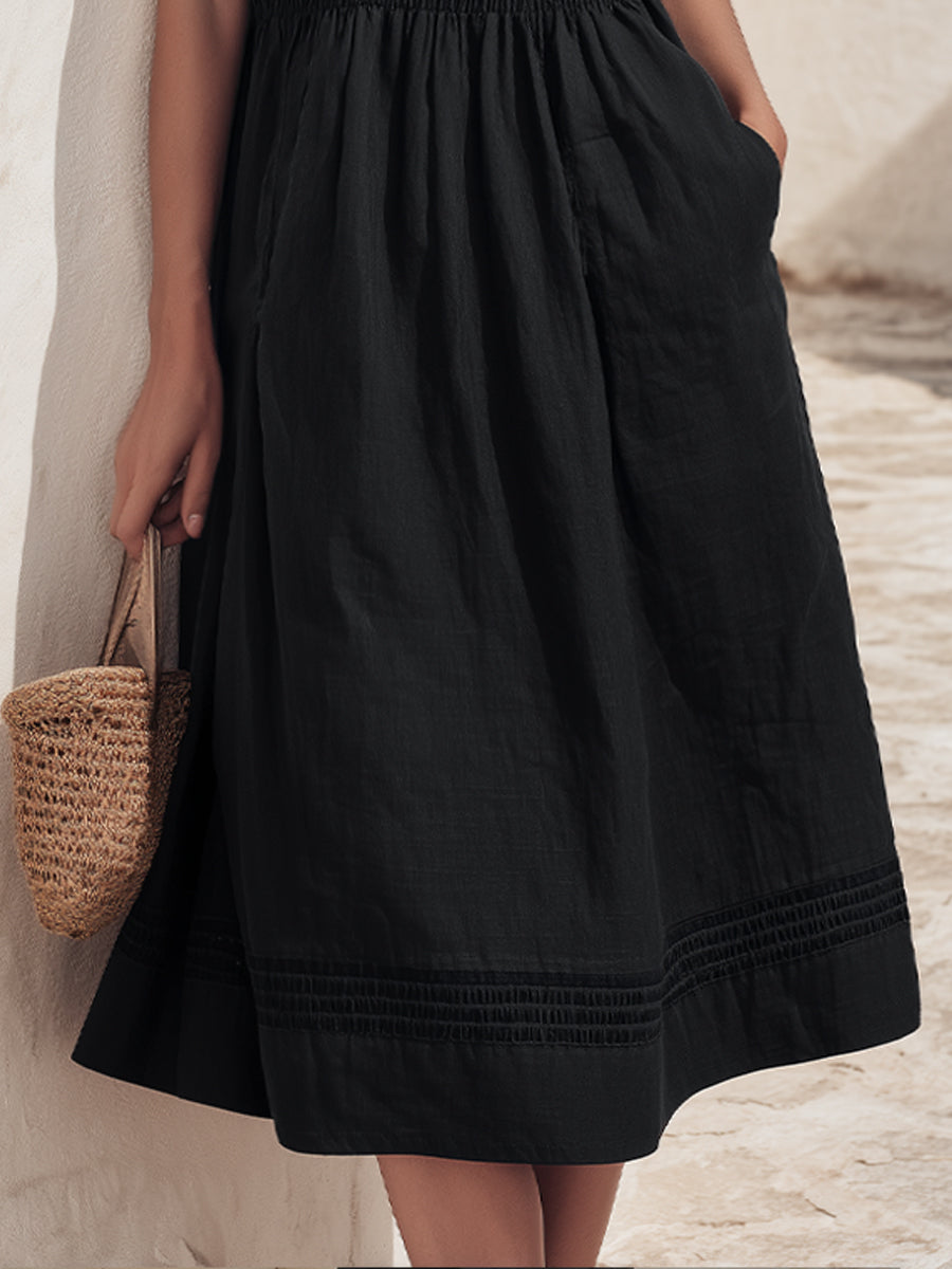 Smocked Waist Short Sleeve Midi Dress