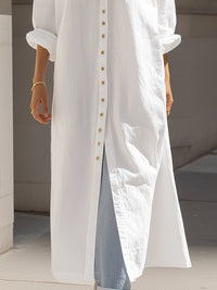 Long Button-Down Cotton Maxi Shirt Dress