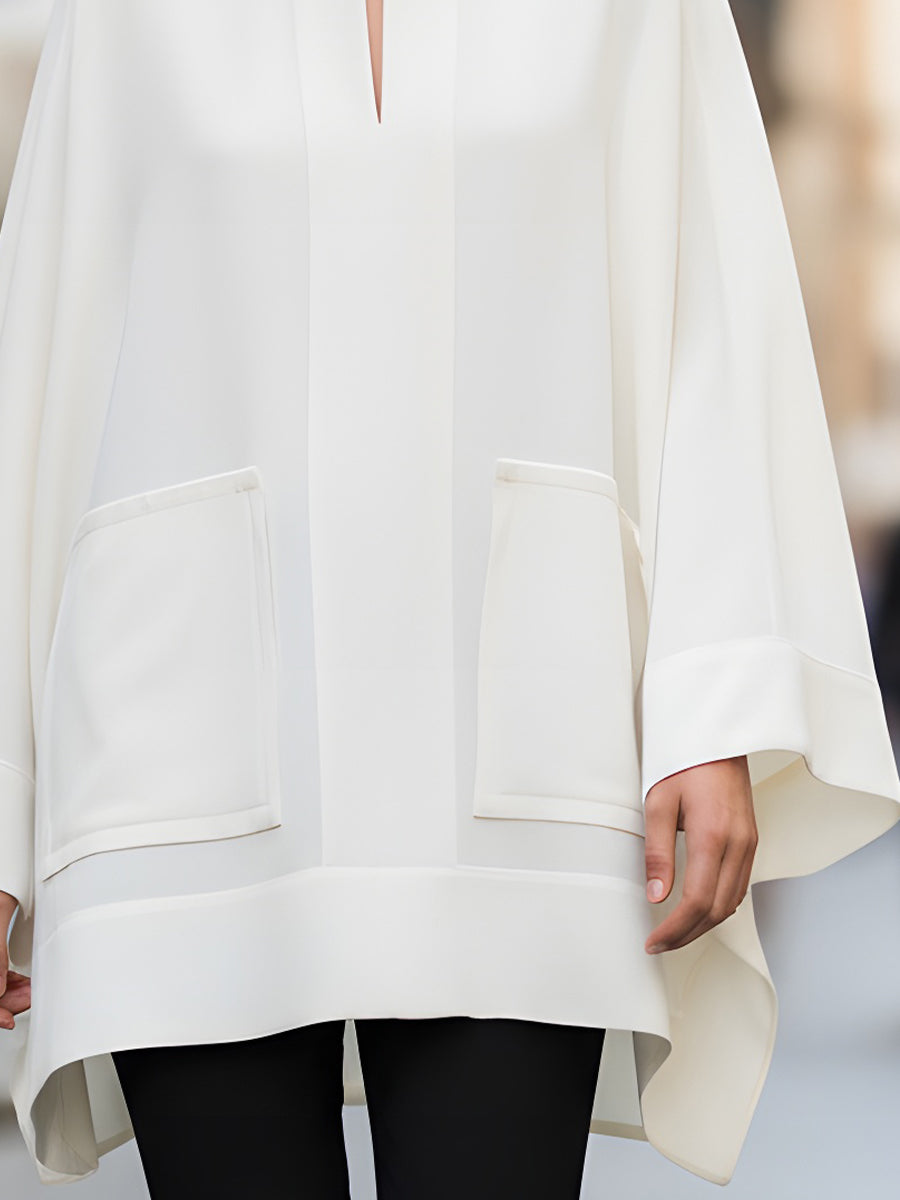 Ivory Cape Blouse With Front Button Detail