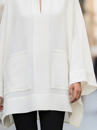 Ivory Cape Blouse With Front Button Detail