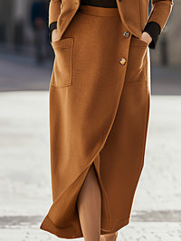 Camel Wool Blend Blazer Skirt Suit