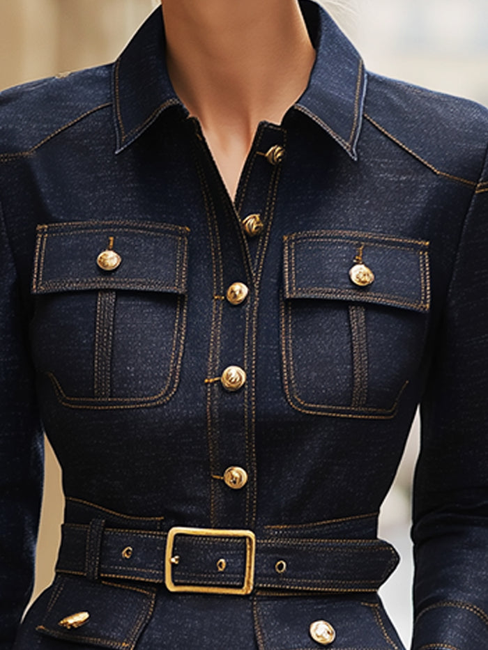 Dark Indigo Denim Belted Shirt Dress
