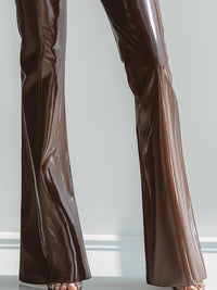 High-Waist Chocolate Brown Glossy Flare Pants