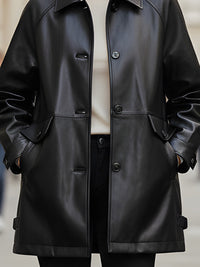 Black Faux Leather Button-Front Coat