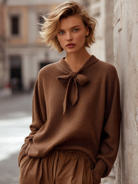Mocha Bow-Tie Knit Sweater