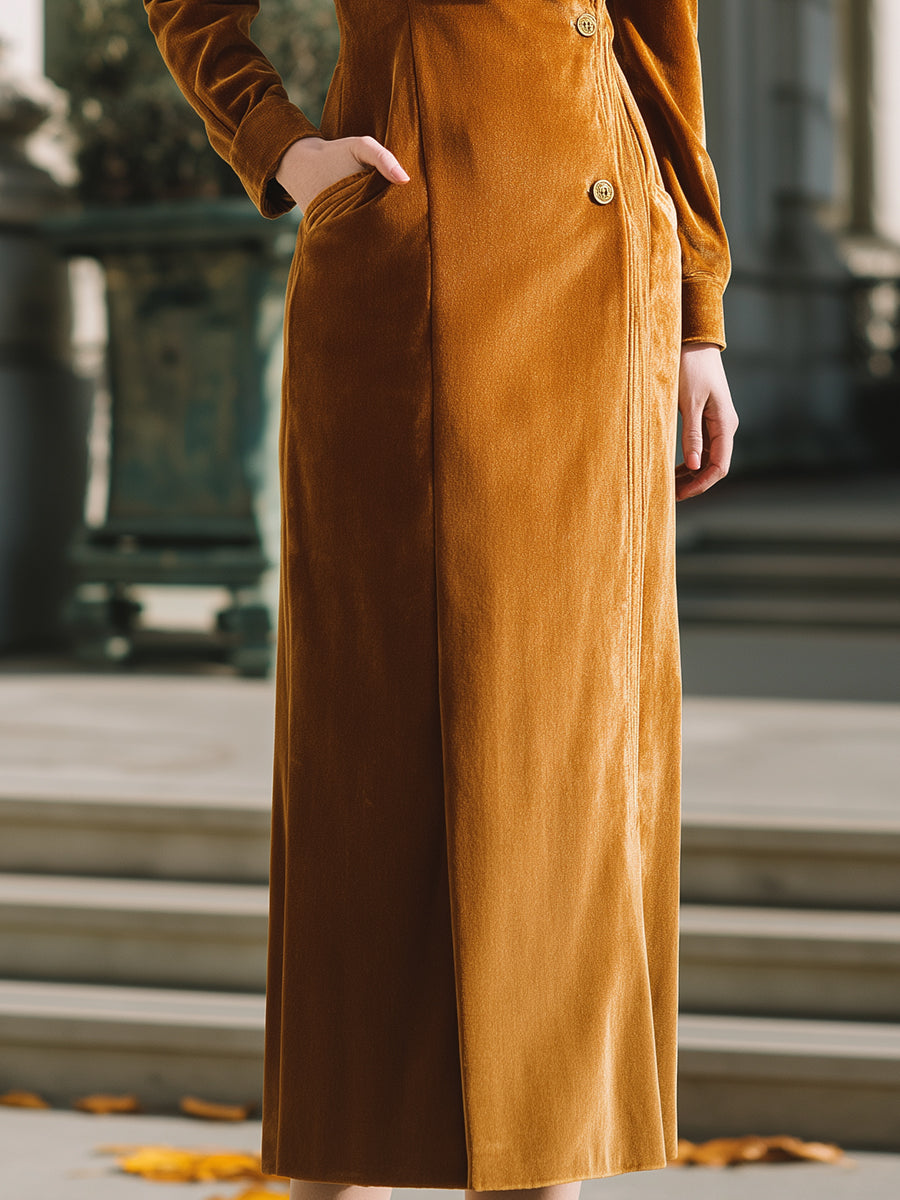 Velvet Shawl-Collar Maxi Dress