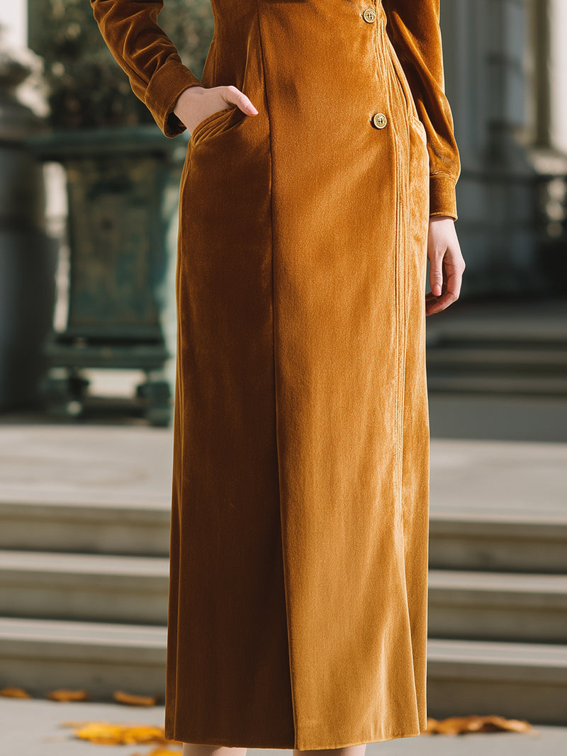 Velvet Shawl-Collar Maxi Dress