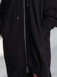 Oversized Hoodie Zip Front Dress With Drawstring Hem