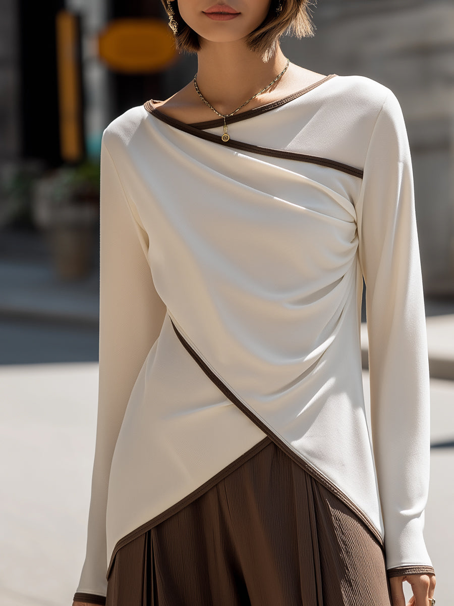 Asymmetrical Draped Top With Contrast Trim
