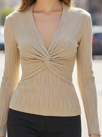 Sculpted Ribbed Knit Twist-Front Top