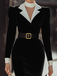 Contrast Collar Velvet Midi Dress