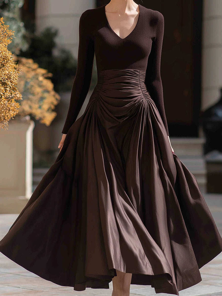 Ruched Knit And Satin Midi Dress