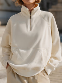 Cream Half-Zip Pullover Sweatshirt