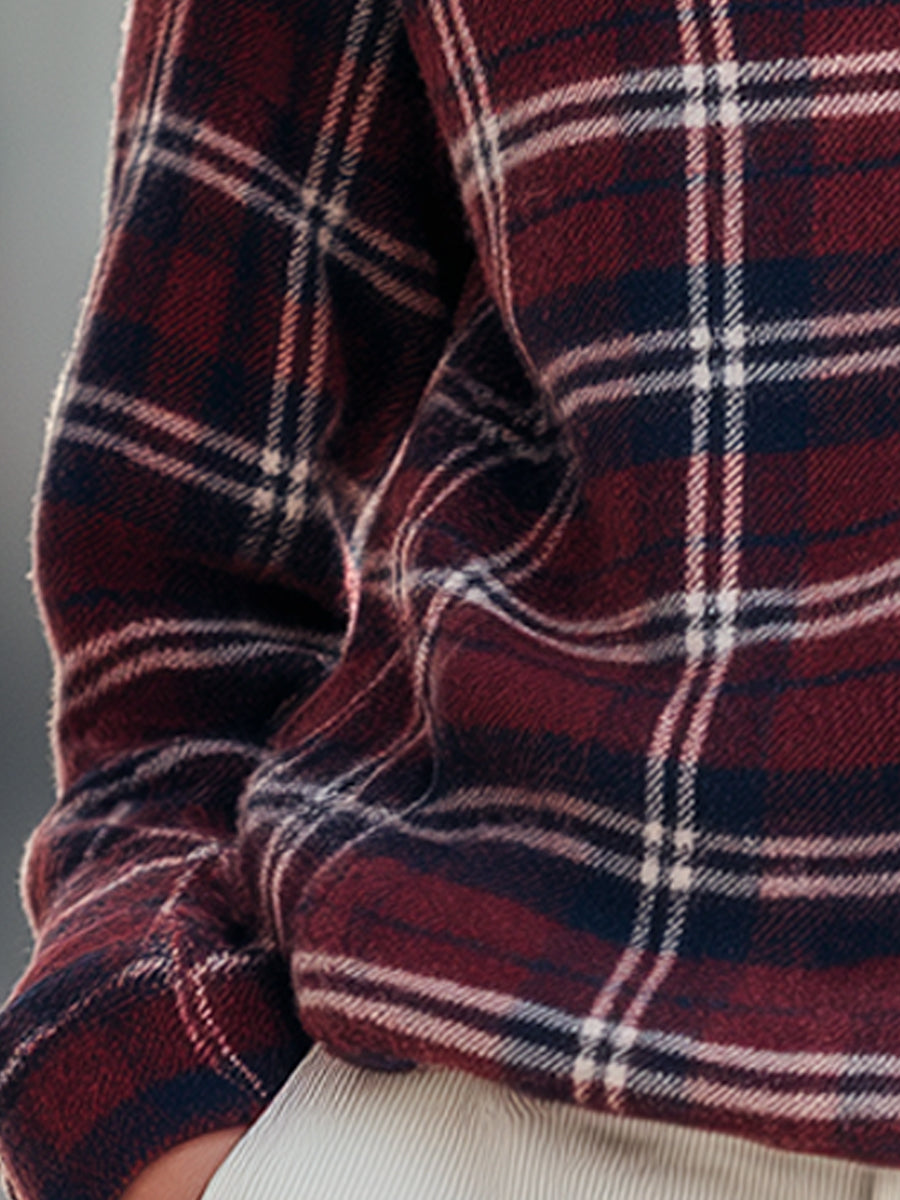 Half-Zip Plaid Fleece Pullover