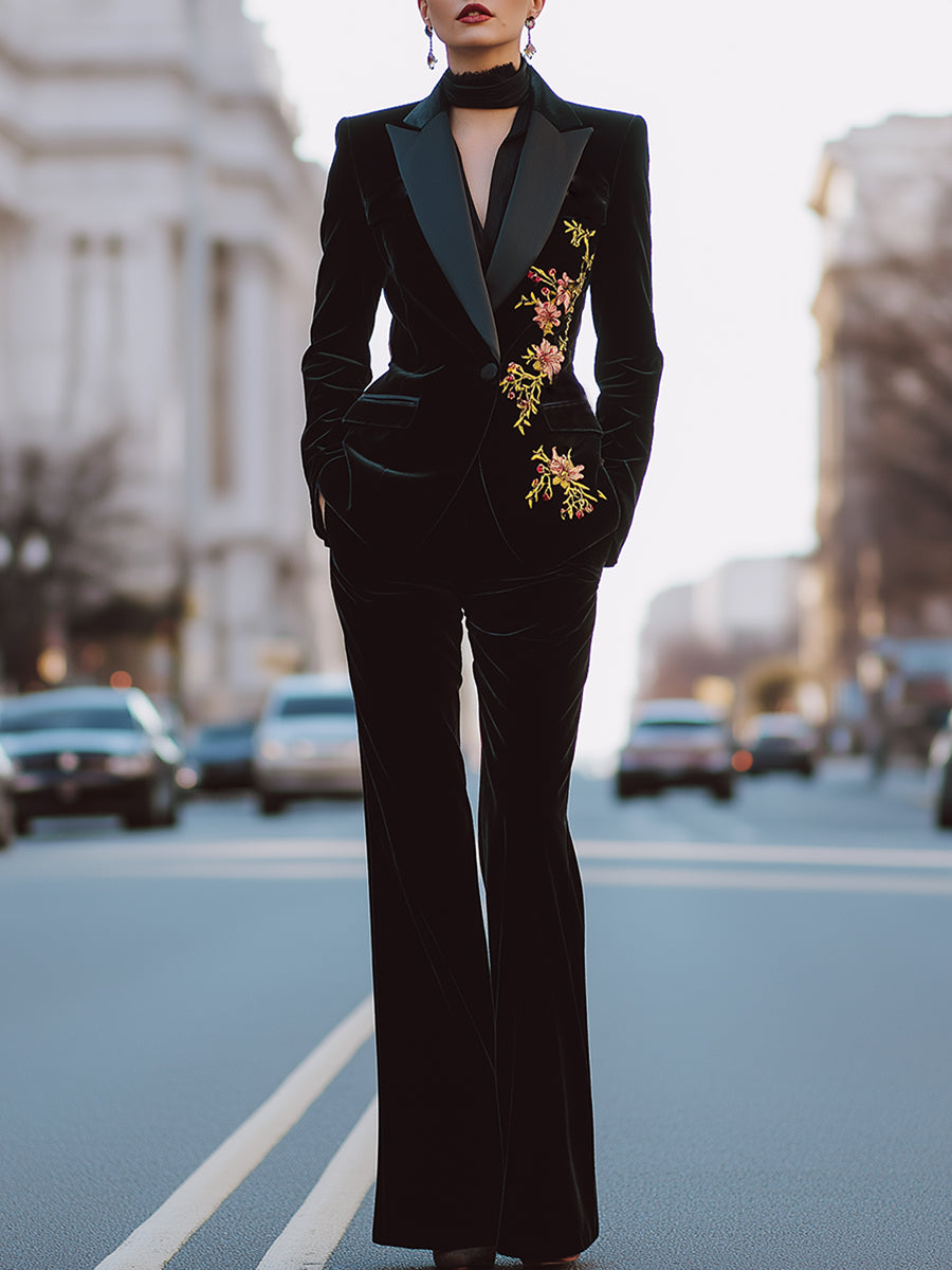 Velvet Embroidered Suit Set