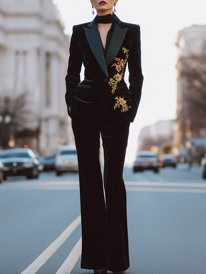 Velvet Embroidered Suit Set