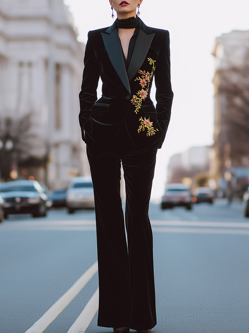 Velvet Embroidered Suit Set