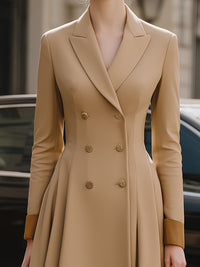 Double-Breasted Camel Midi Blazer Dress