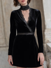 Noir Lace-Trim Velvet Mini Dress