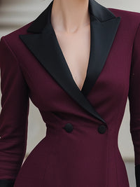 Satin Lapel Double-Breasted Blazer