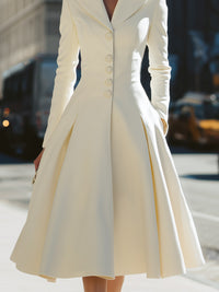 Ivory Longline Blazer Dress With Pleated Skirt