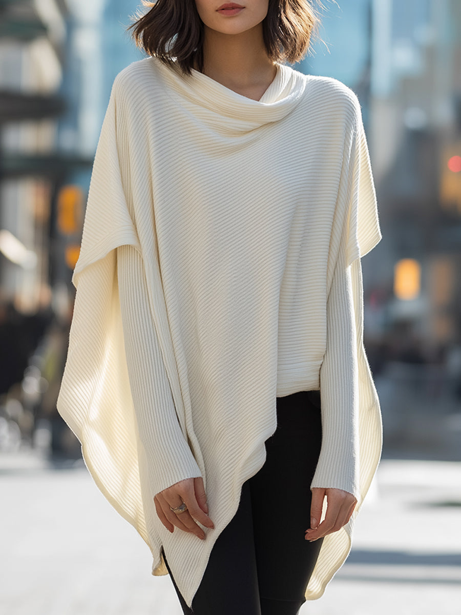 Asymmetric Cape Sweater With Draped Scarf Collar