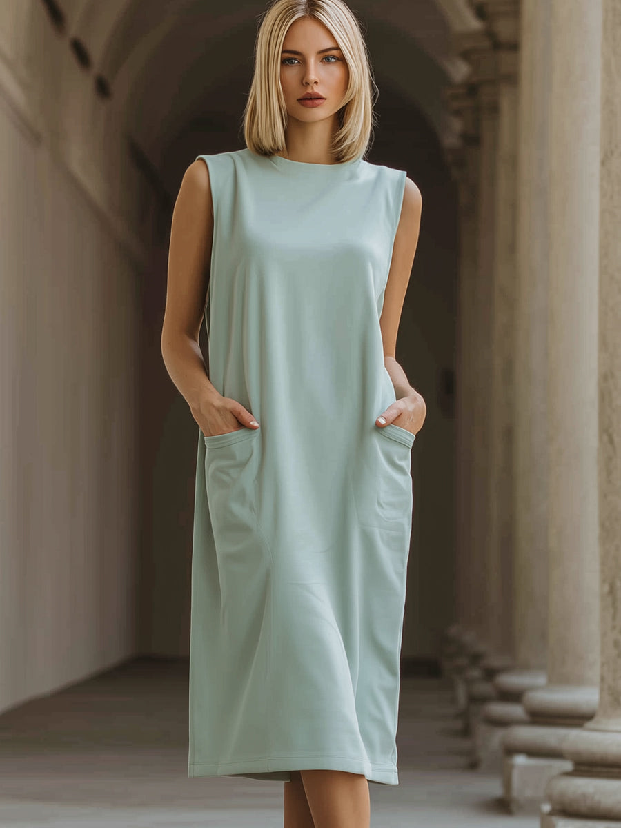 Sleeveless Pocket Midi Shift Dress