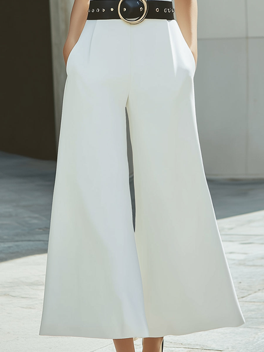 Asymmetric High-Neck Wide-Leg Jumpsuit With Statement Belt