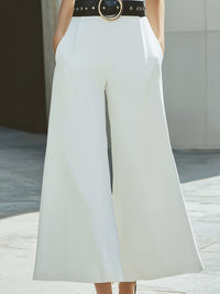 Asymmetric High-Neck Wide-Leg Jumpsuit With Statement Belt