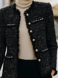 Tweed Fringed Pearl Button Jacket