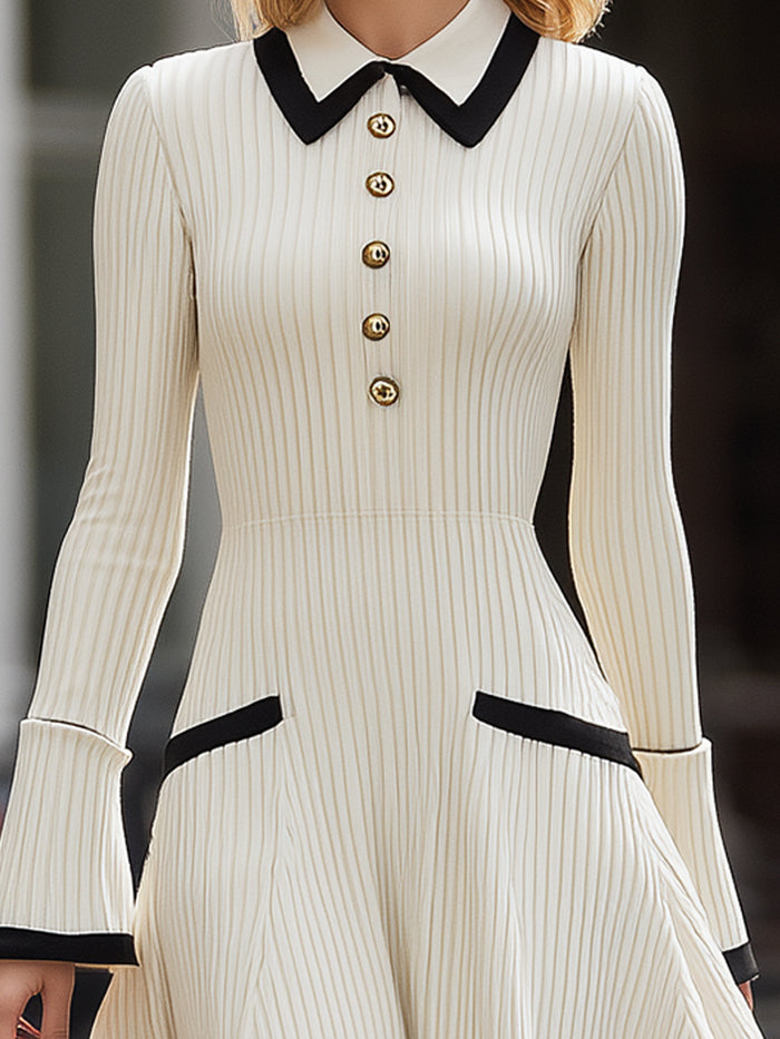 Ribbed Knit Fit And Flare Skirt With Contrast Trim