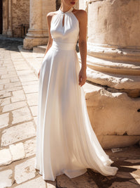 Ivory Halter-Neck Flowing Maxi Dress