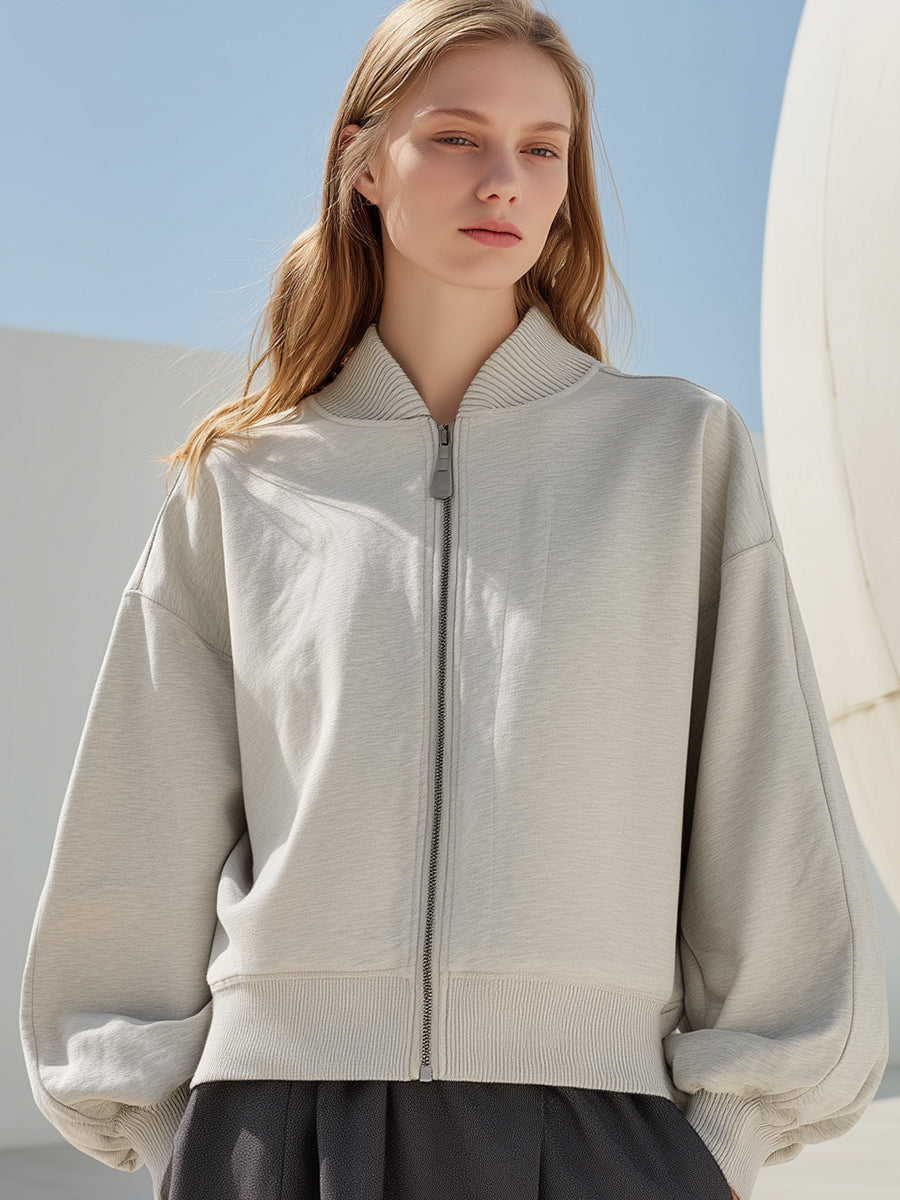 Light Grey Minimalist Zip-Up Bomber Jacket