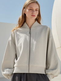 Light Grey Minimalist Zip-Up Bomber Jacket