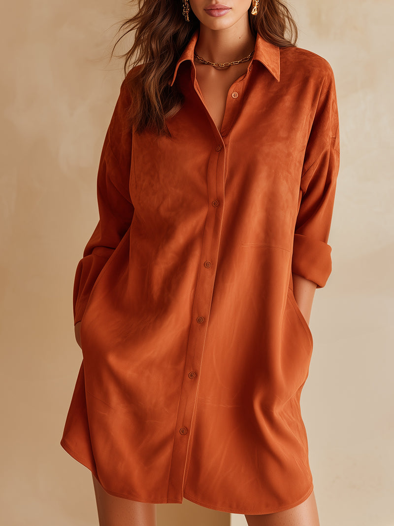 Pumpkin Orange Satin Shirt Dress