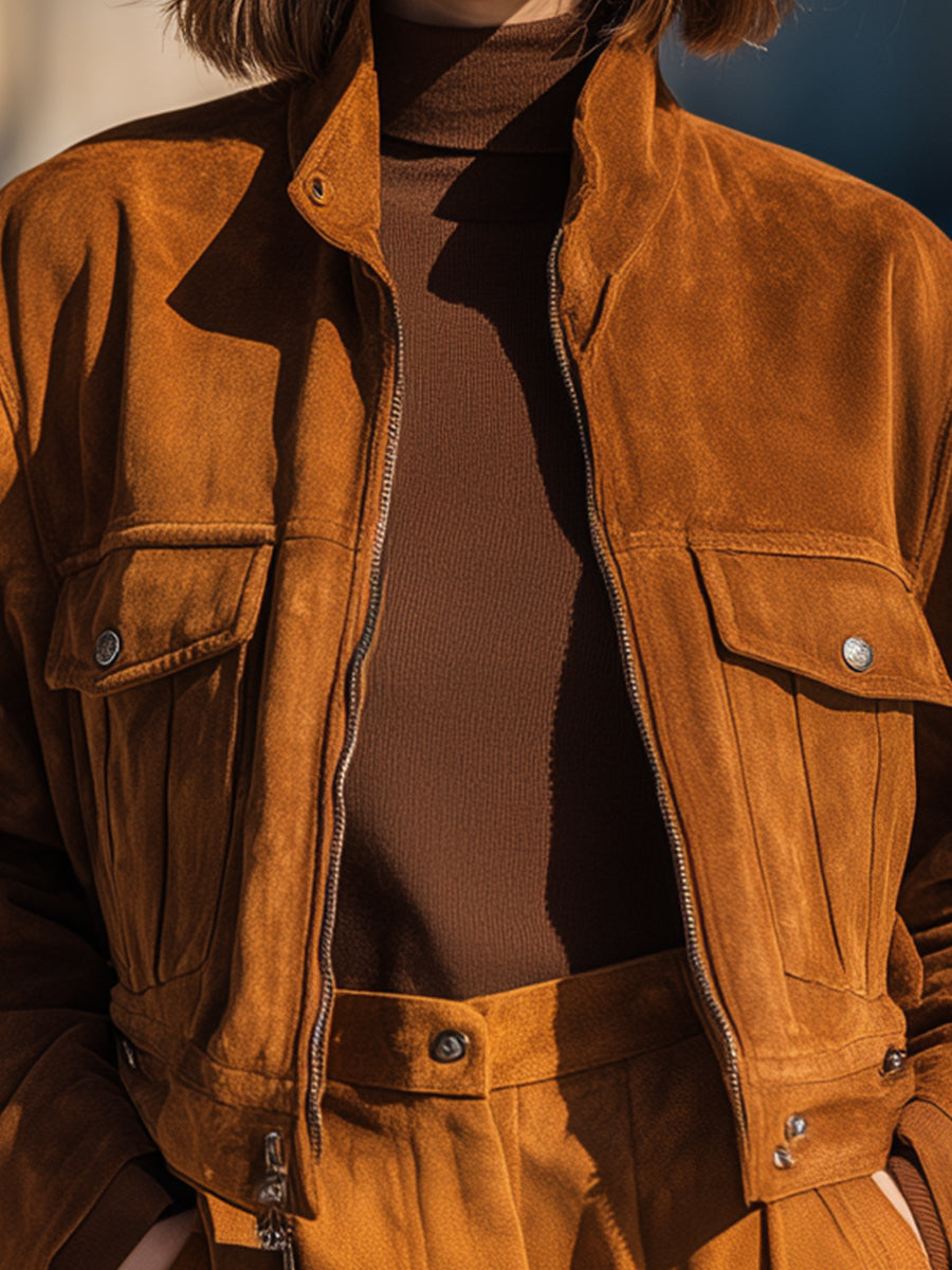 Caramel Suede Cropped Jacket
