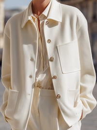 Ivory Casual Button Worker Jacket