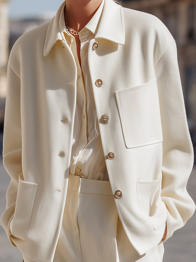 Ivory Casual Button Worker Jacket