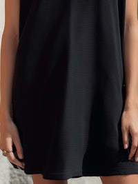 Textured Hooded Zip-Front Sleeveless Mini Dress