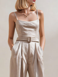 Belted Wide-Leg Tailored Jumpsuit