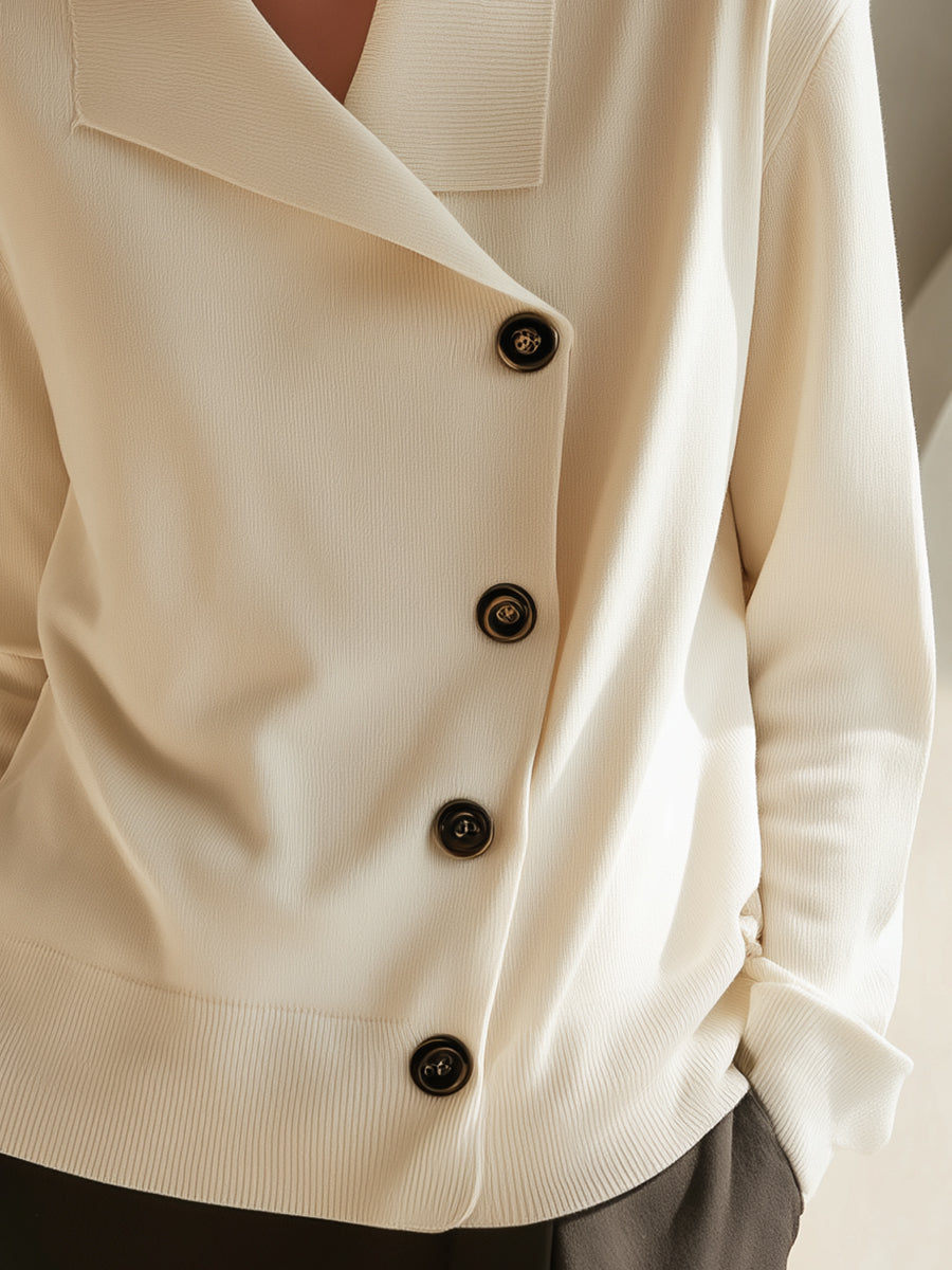 Asymmetric Button-Front Knit Cardigan Top