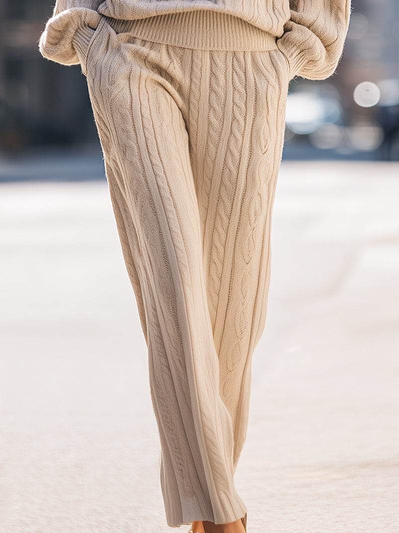 Beige Cable-Knit Lounge Set