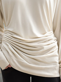 Ivory Ruched Waist Relaxed Long-Sleeve Top