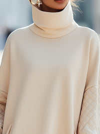 Quilted Sleeve High-Neck Relaxed Sweatshirt