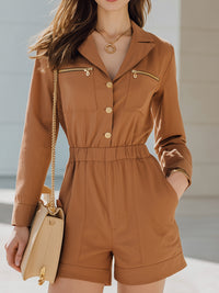 Tailored Utility-Inspired Long-Sleeve Short Jumpsuit