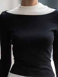 Monochrome Layered Mock-Neck Long Sleeve Top