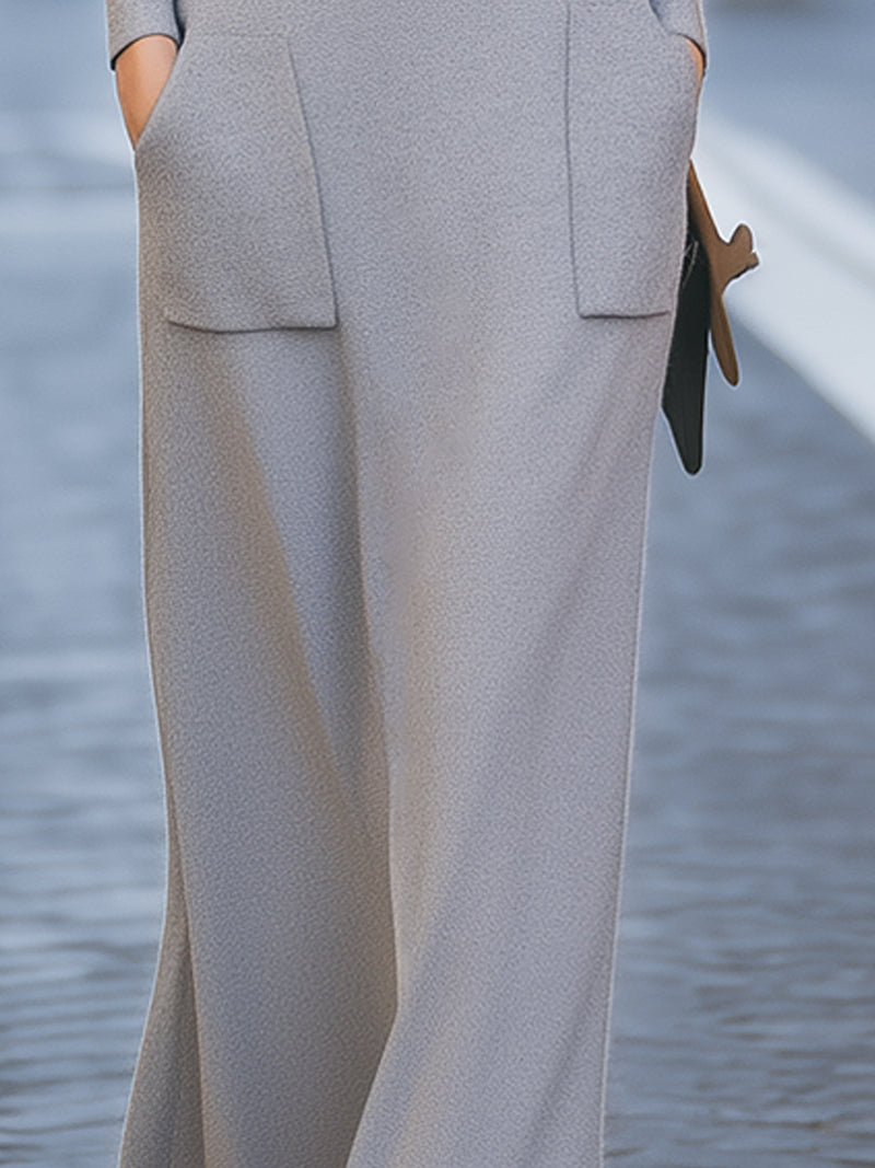 High-Neck Knitted Wide-Leg Dress With Belt