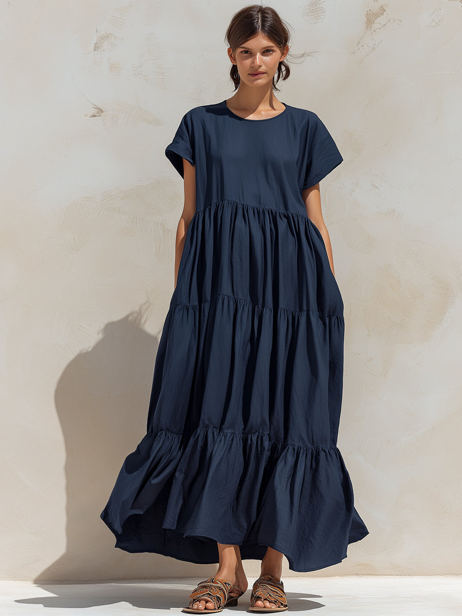 Relaxed Tiered Short Sleeve Maxi Dress