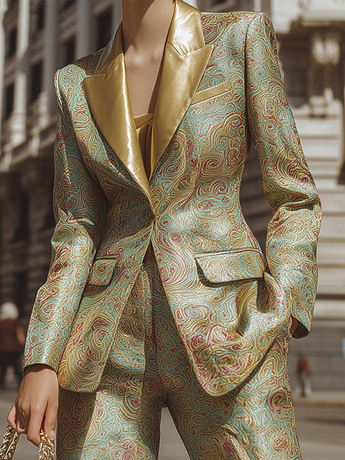 Baroque  Brocade Suit With Metallic Lapels
